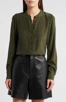 FRAME Band Collar Silk Button-Up Shirt