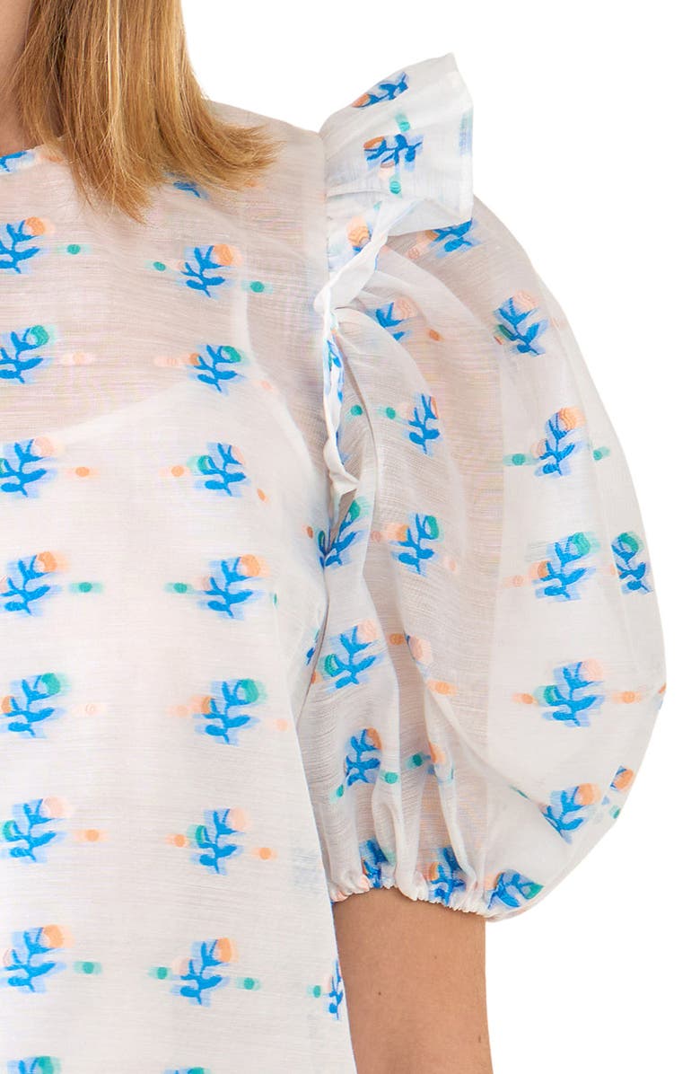 English Factory Floral Embroidery Puff Sleeve Organza Top, Alternate, color, Blue Multi