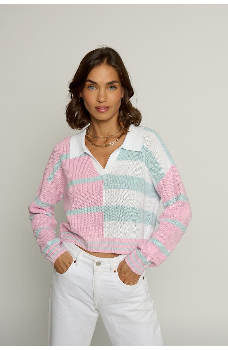 Central Park West Color Block Cropped Stripe Polo, Main, color, 