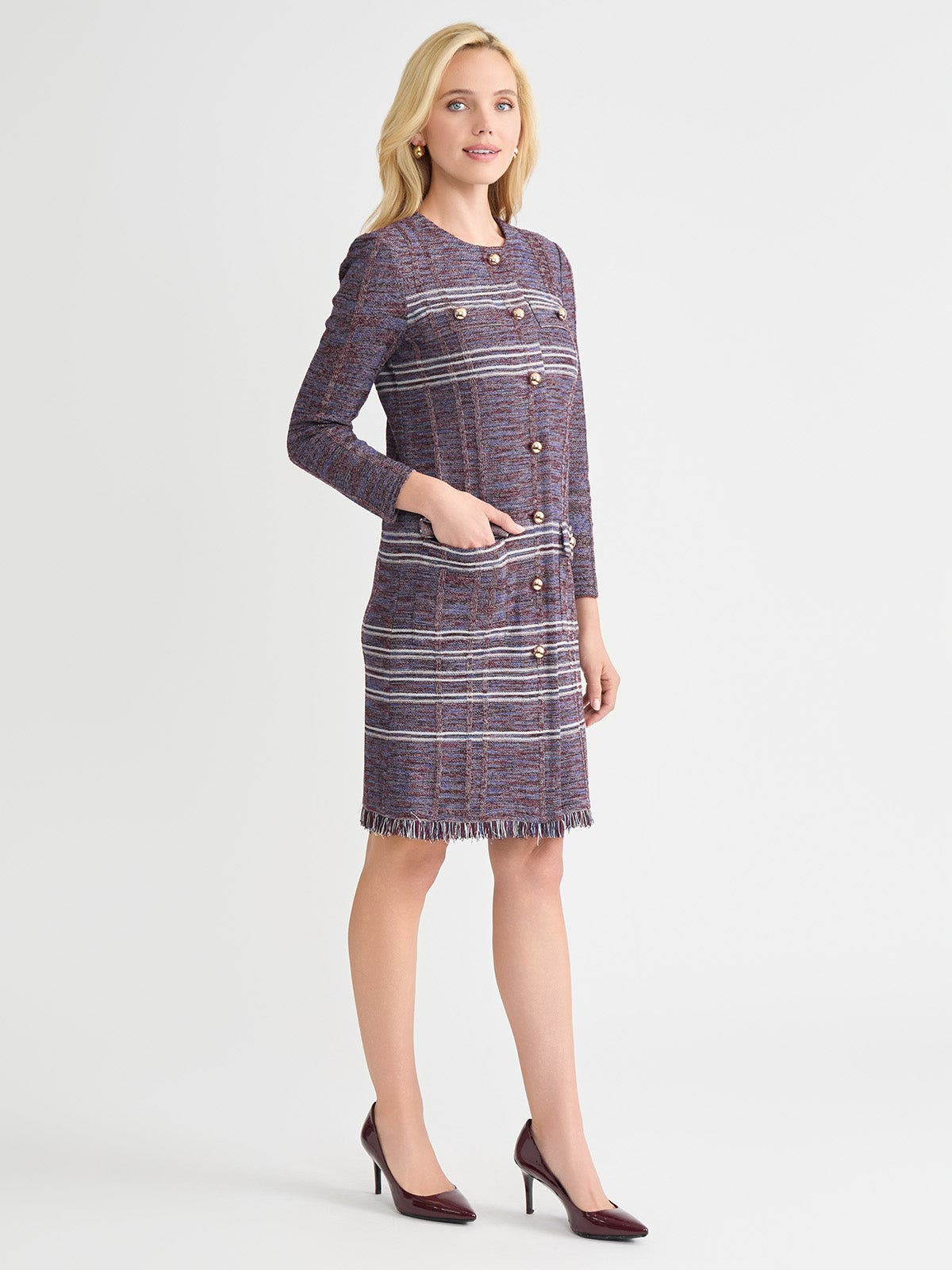 Melange Striped Fringe Trim Knit Jacket - image 2