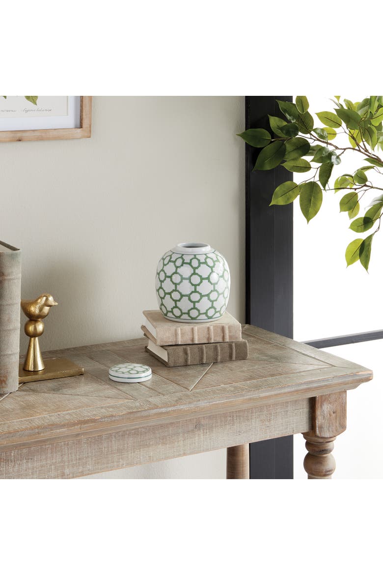 5.5" Imperial Link Chinoiserie Green & White Porcelain Lidded Jar Accent Piece, Alternate, color, Green