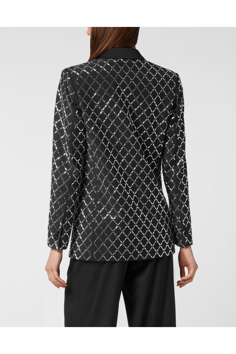 Wool And Satin Boyfriend Fit Blazer Crystal Rhombus Women, Alternate, color, black
