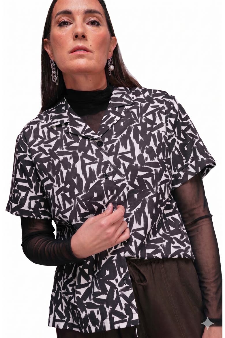 The Everyday Camp Button Up, Main, color, PAINT STROKE WHITE