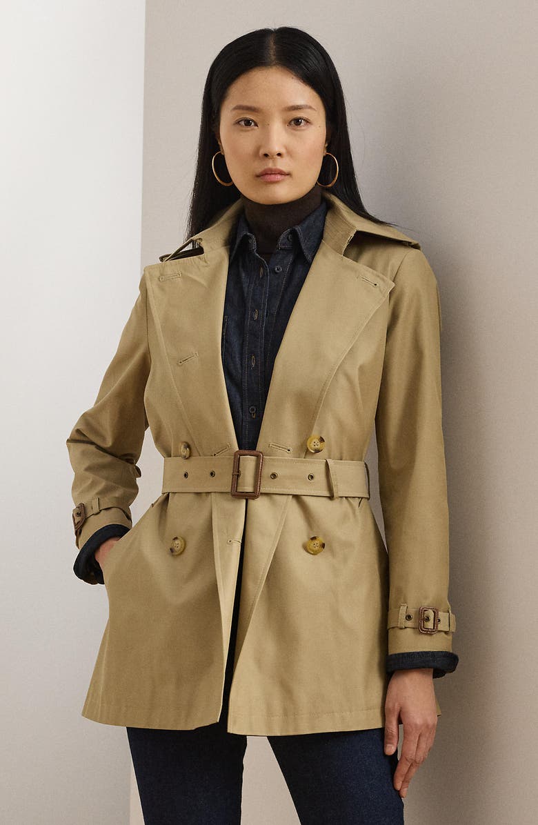 Lauren Ralph Lauren Short Double Breasted Trench Coat, Alternate, color, 