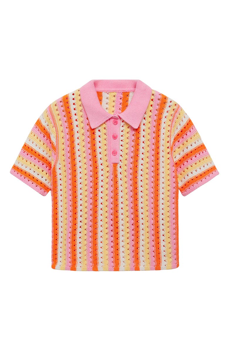 MANGO Crochet Cotton Polo Sweater, Main, color, Pink