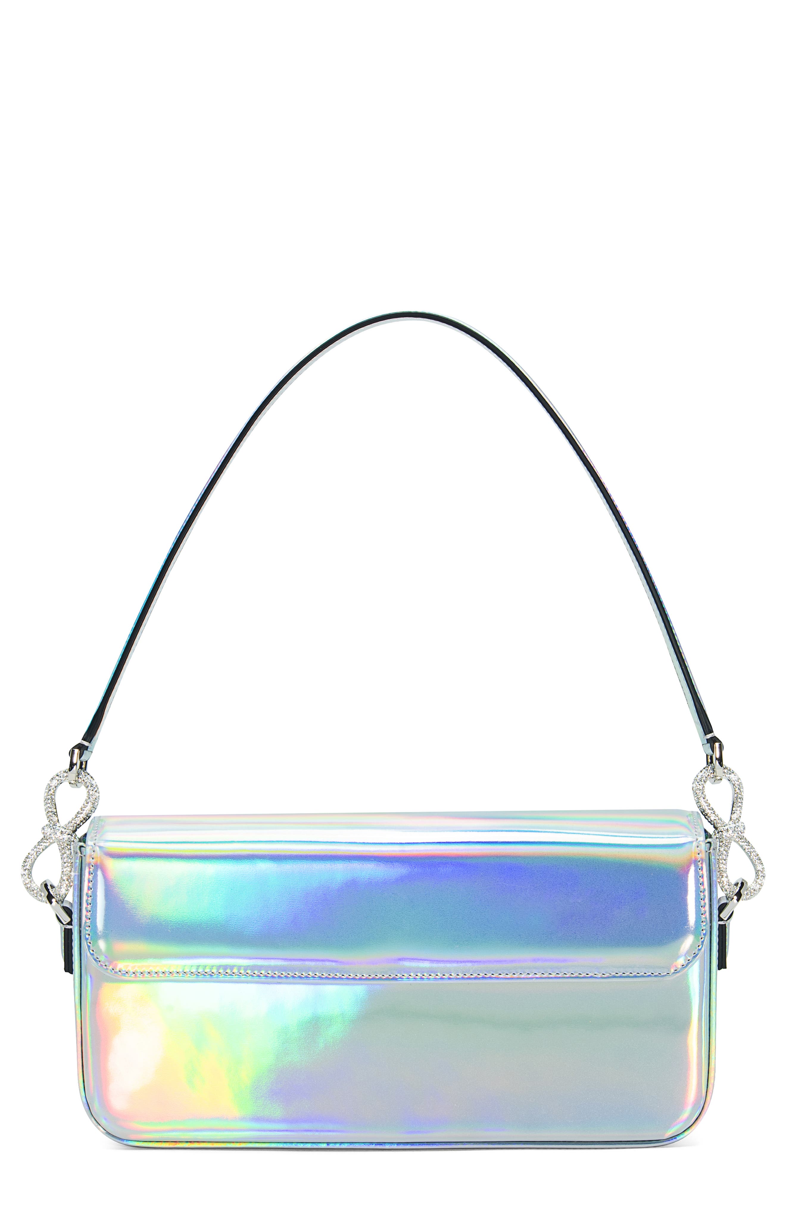Mach & Mach Crystal Bow Iridescent Leather Handbag, Main, color, 