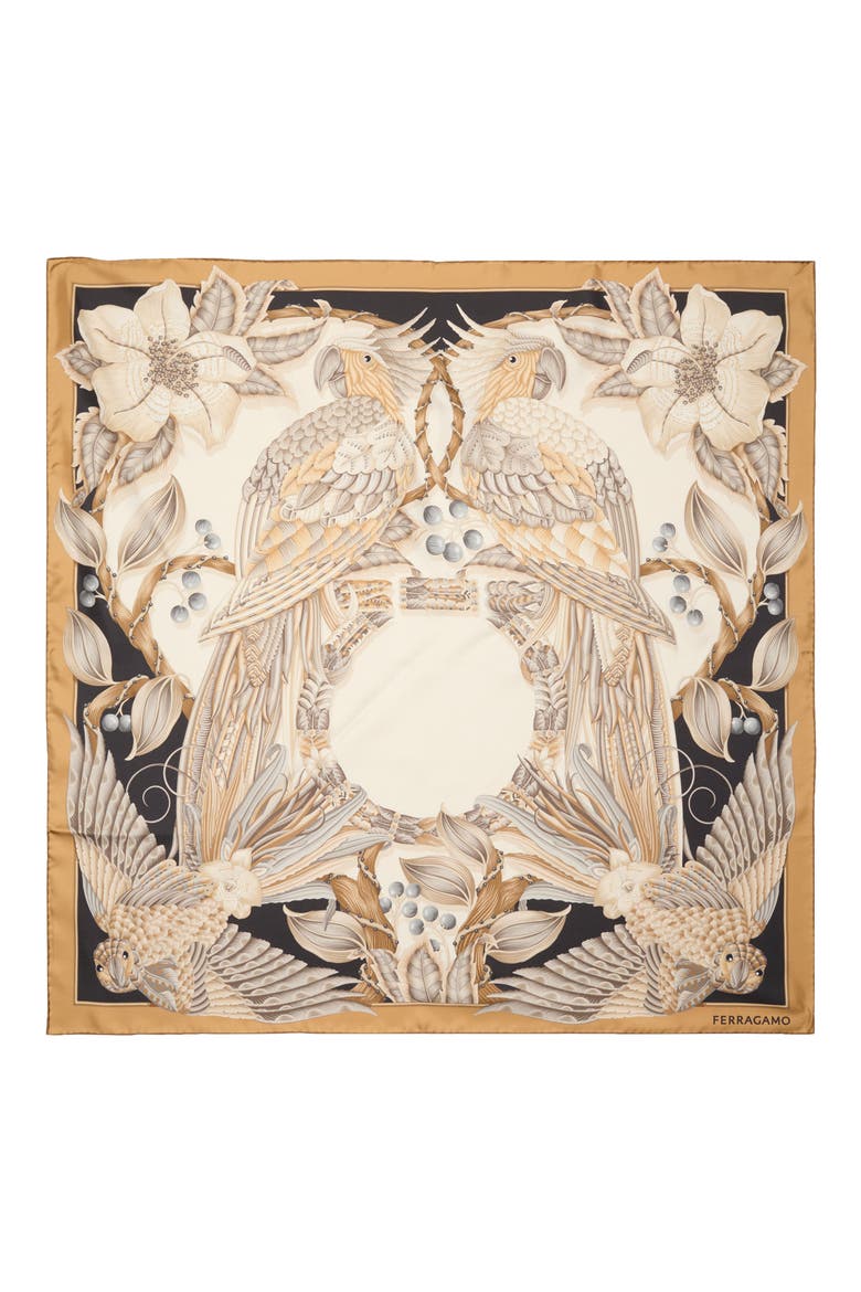 Amazzonia Silk Scarf, Alternate, color, BEIGE / NERO
