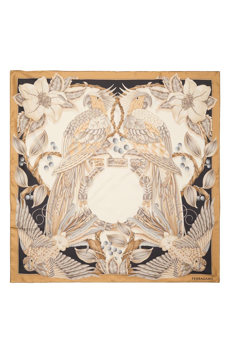 FERRAGAMO Amazzonia Silk Scarf, Alternate, color, Beige / Nero