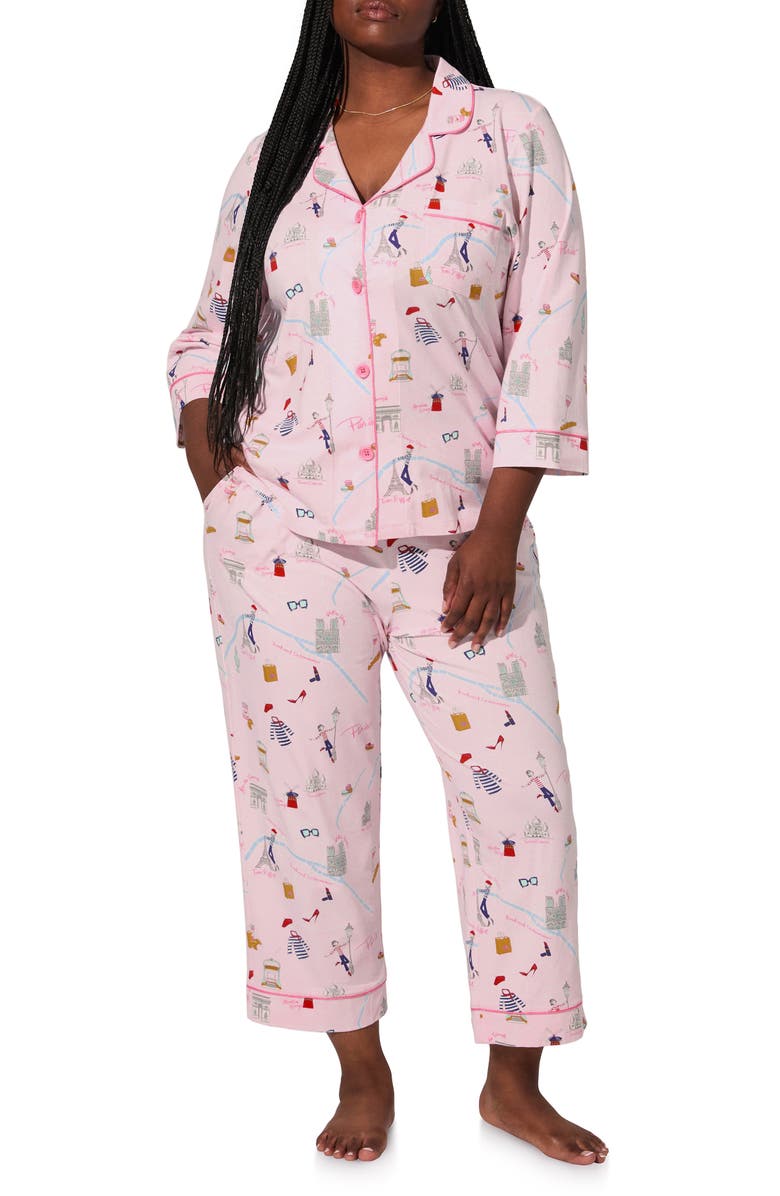 BedHead Pajamas Print Stretch Organic Cotton Crop Pajamas, Alternate, color, 48 Hours In Paris