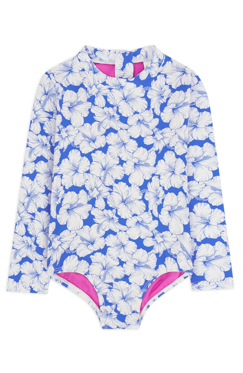 Feather 4 Arrow Kids' Wave Chaser Long Sleeve UPF 50+ One-Piece Rashguard Swimsuit, Main, color, Marina Blue