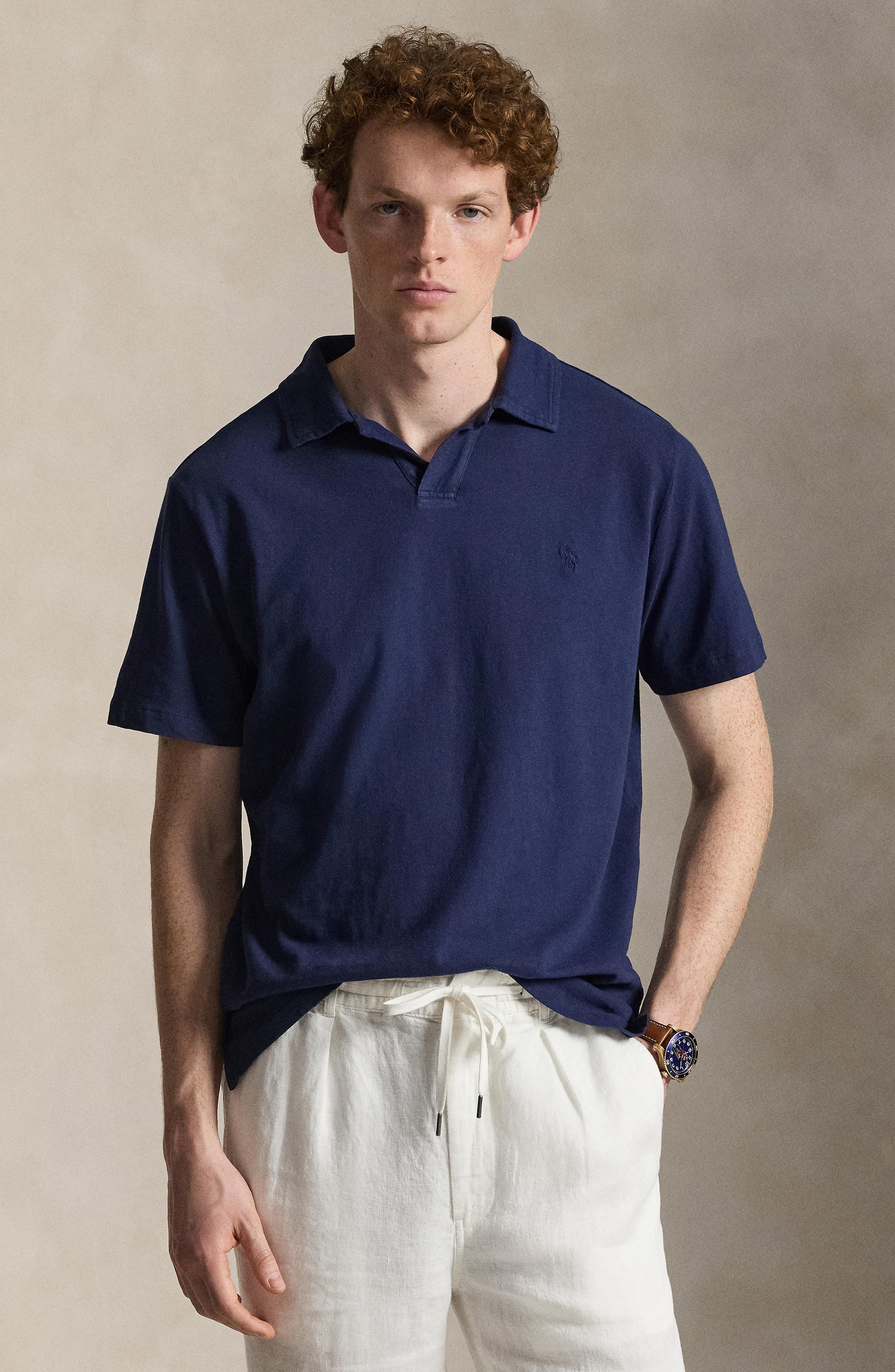 Polo Ralph Lauren Johnny Collar Cotton & Linen Pocket Polo (Men