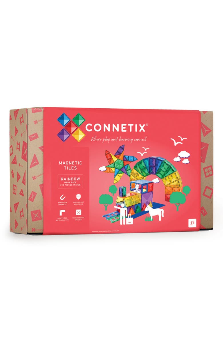 CONNETIX Kids' Rainbow Magnetic Tiles 212-Piece Mega Pack, Main, color, Rainbow