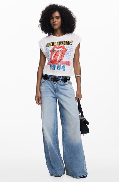 Desigual Rolling Stones Embroidered Muscle T-shirt In Blue