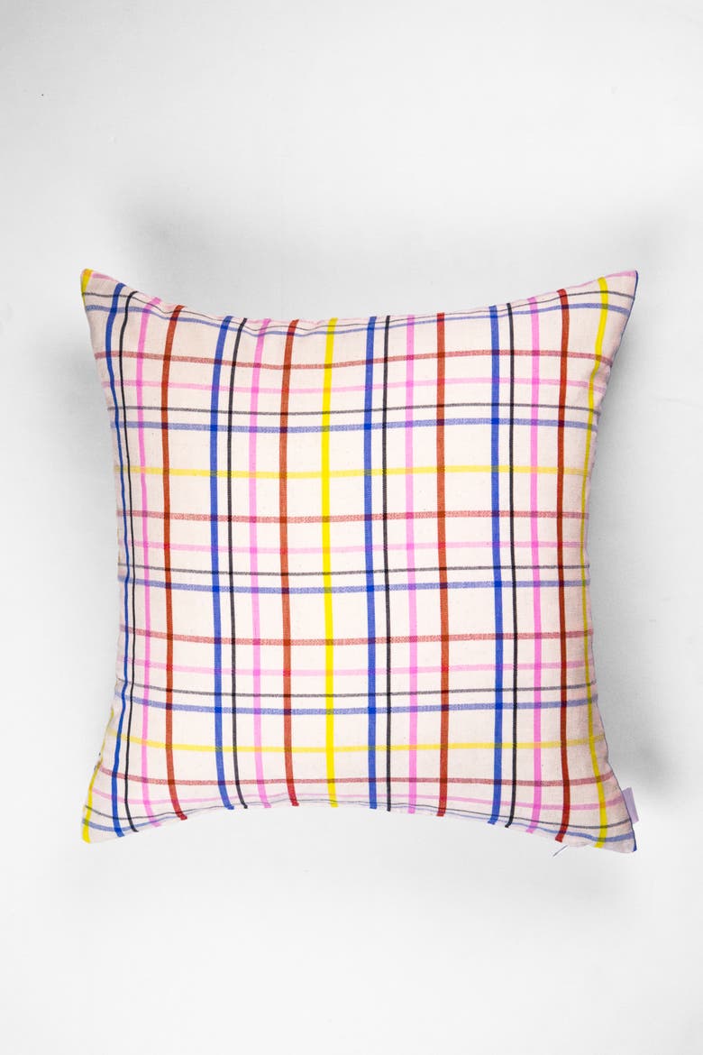 Vera Plaid Handwoven Cotton Throw Pillow, Alternate, color, White