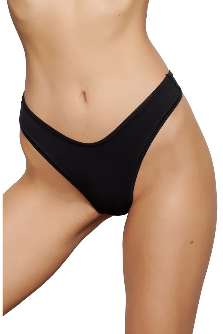 Cotton Stretch Jersey Dipped Thong, Main, color, SOOT