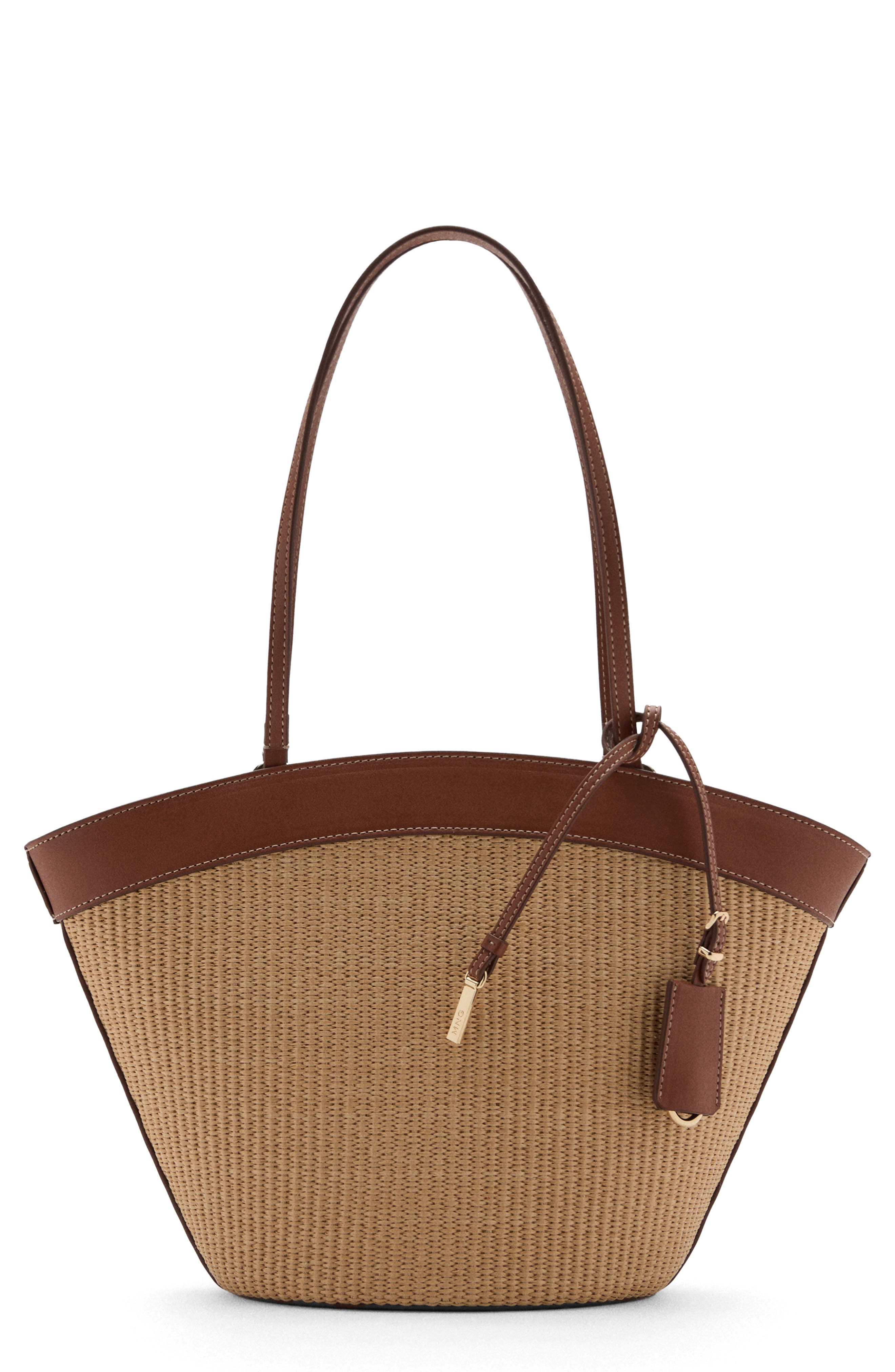 MANGO Contrast Canvas & Faux Leather Shopper Bag, Main, color, 