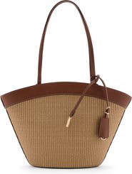 MANGO Contrast Canvas & Faux Leather Shopper Bag