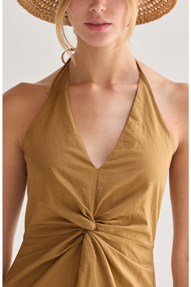 Crinkled Woven Halter Midi Dress, Alternate, color, Golden Tan