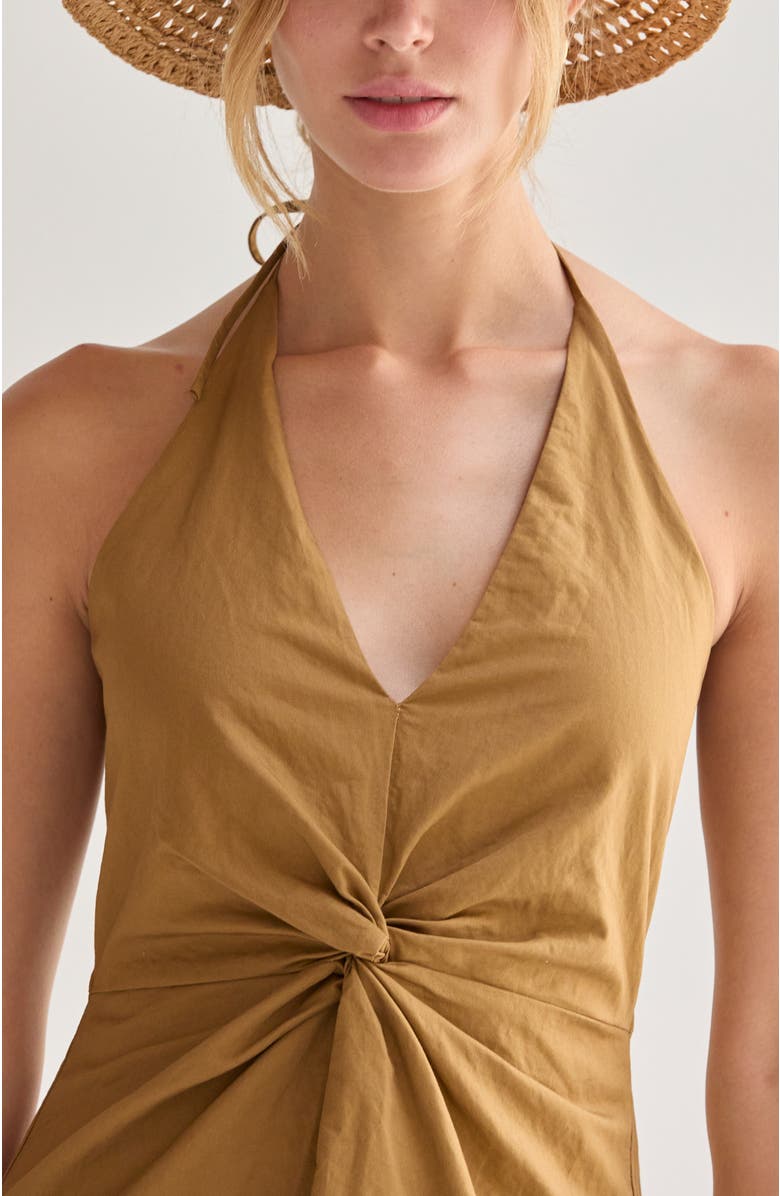 CRESCENT Crinkled Woven Halter Midi Dress, Alternate, color, Golden Tan
