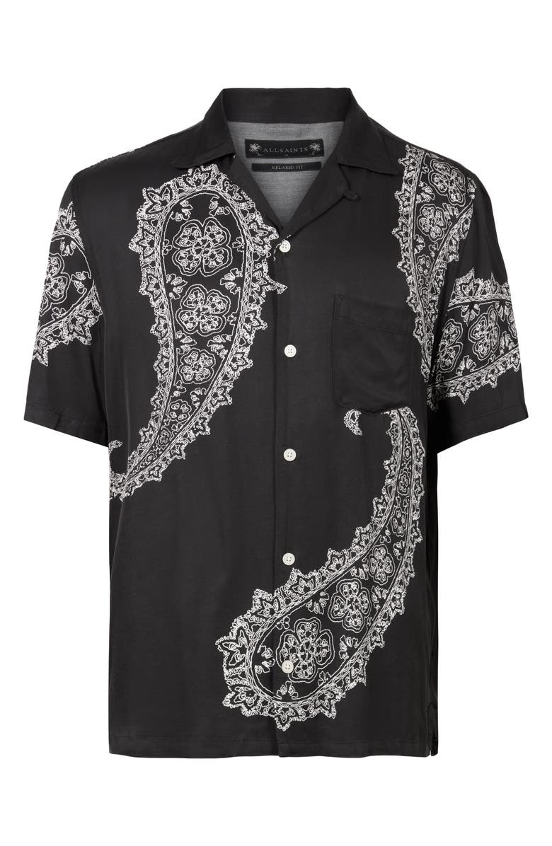 AllSaints Aaran Relaxed Fit Paisley Short Sleeve Button-Up Camp Shirt, Alternate, color, 
