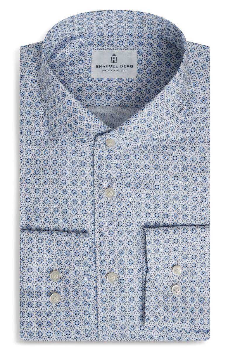 Emanuel Berg Modern Fit Luxury Cotton Dobby Dress Shirt, Main, color, Medium Blue