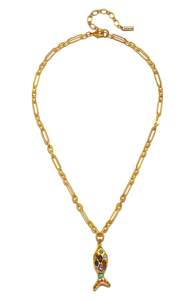 Sequin Scout Fish Pendant Necklace, Main, color, Gold Multi