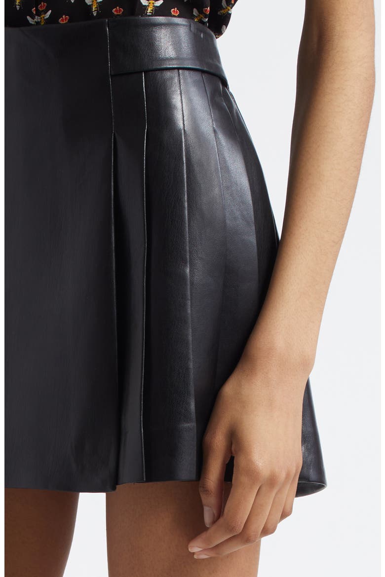 Toni Pleated Faux Leather Miniskirt, Alternate, color, BLACK