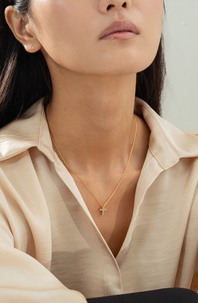 Bearfruit Jewelry 14k Gold Plated Aveline Crystal Cross Necklace Holiday Gift Guide, Alternate, color, Gold