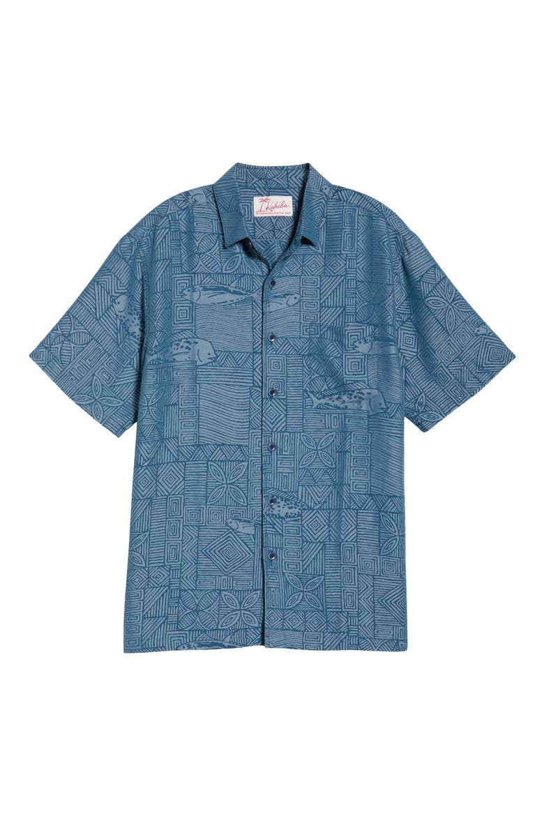 Kapakahi Jacquard Short Sleeve Button-Up Shirt, Alternate, color, SLATE