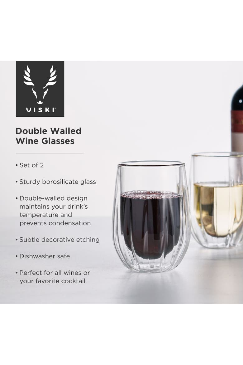 Double Walled Stemless Wine Glasses Set of 2, Alternate, color, Clear