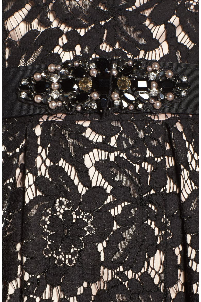 Embellished Lace Fit & Flare Dress, Alternate, color, BLACK/ TAN