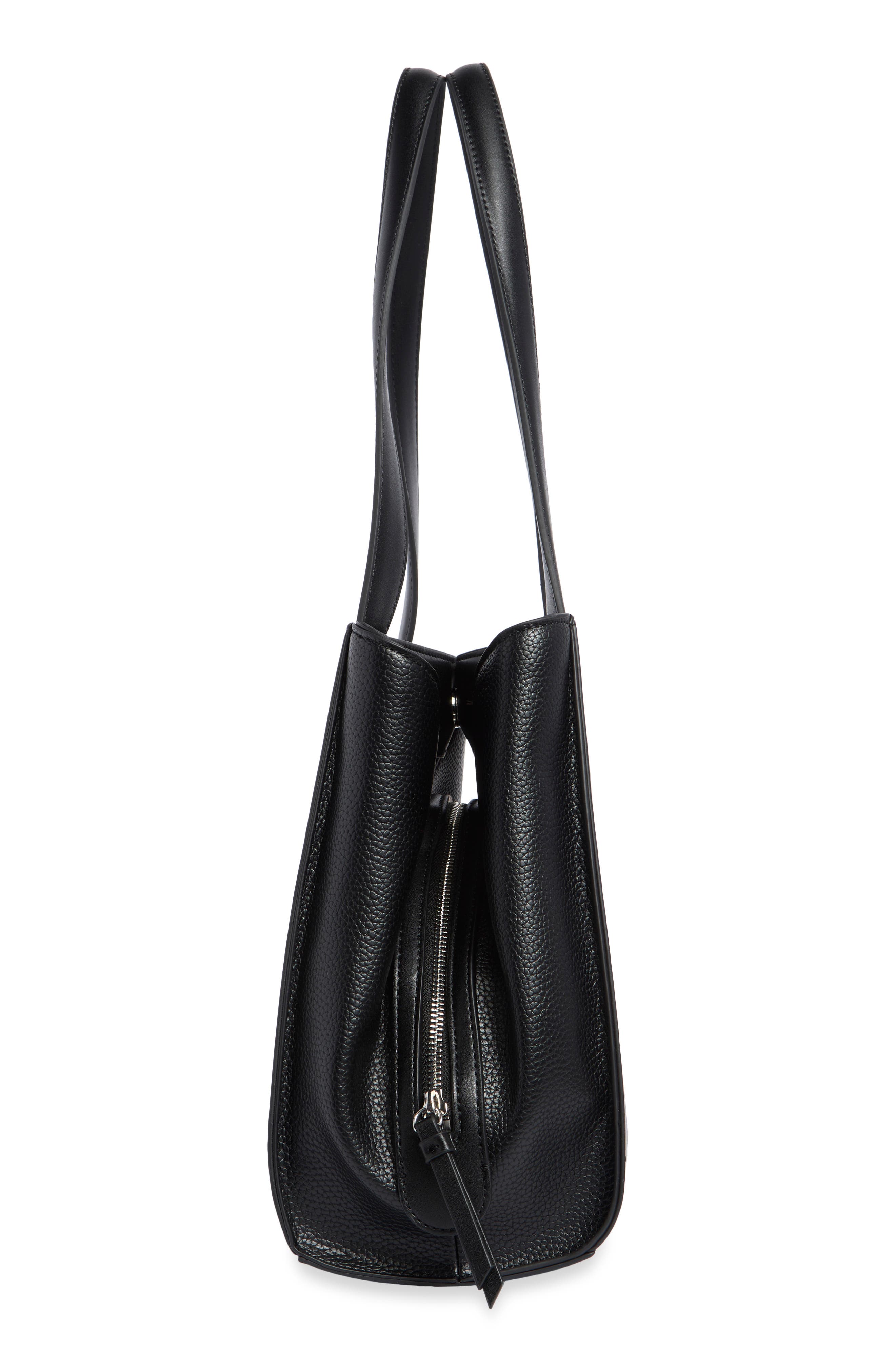 Masie Faux Leather Tote, Alternate, color, BLACK/ SILVER