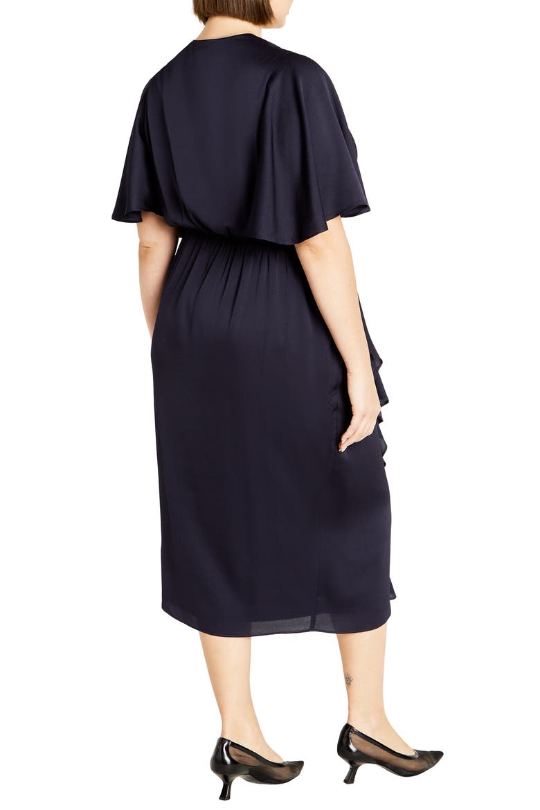 Holland Sateen Faux Wrap Midi Dress, Alternate, color, NAVY
