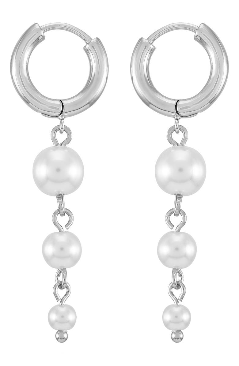 T Tahari Imitation Pearl Huggie Hoop Earrings, Main, color, 