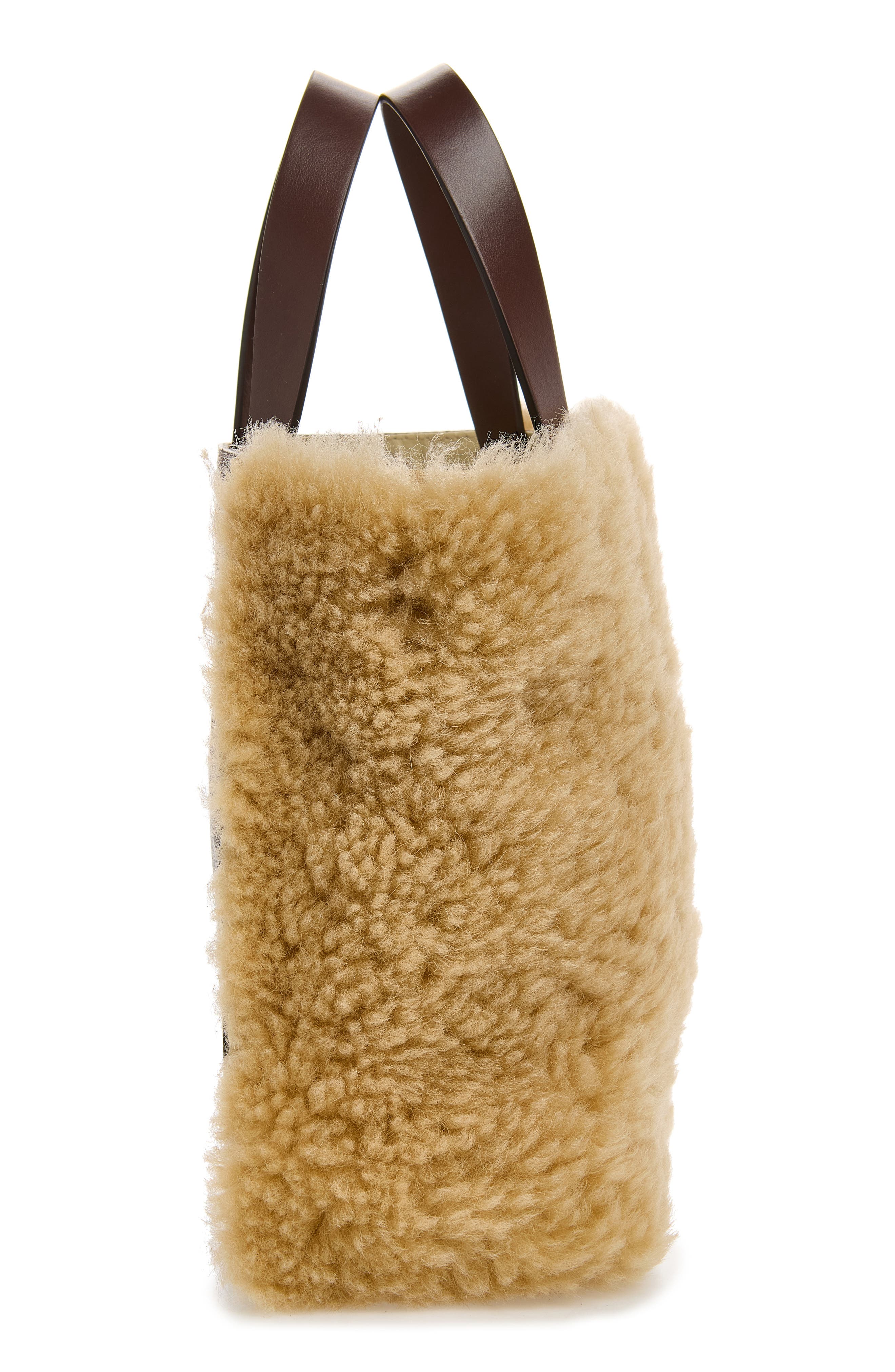 Mini Museo Genuine Shearling Tote, Alternate, color, LILY WHITE/ SUDAN