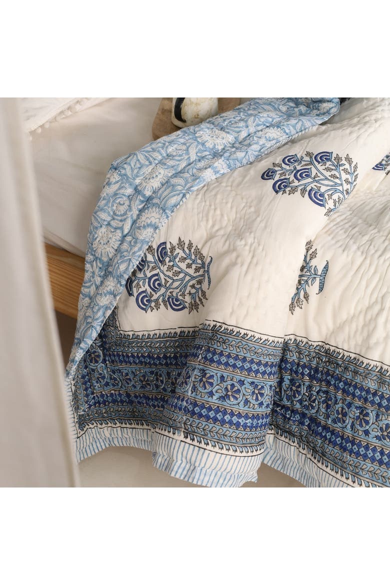 Blockprinted Reversible Quilt, Alternate, color, Blue Mist