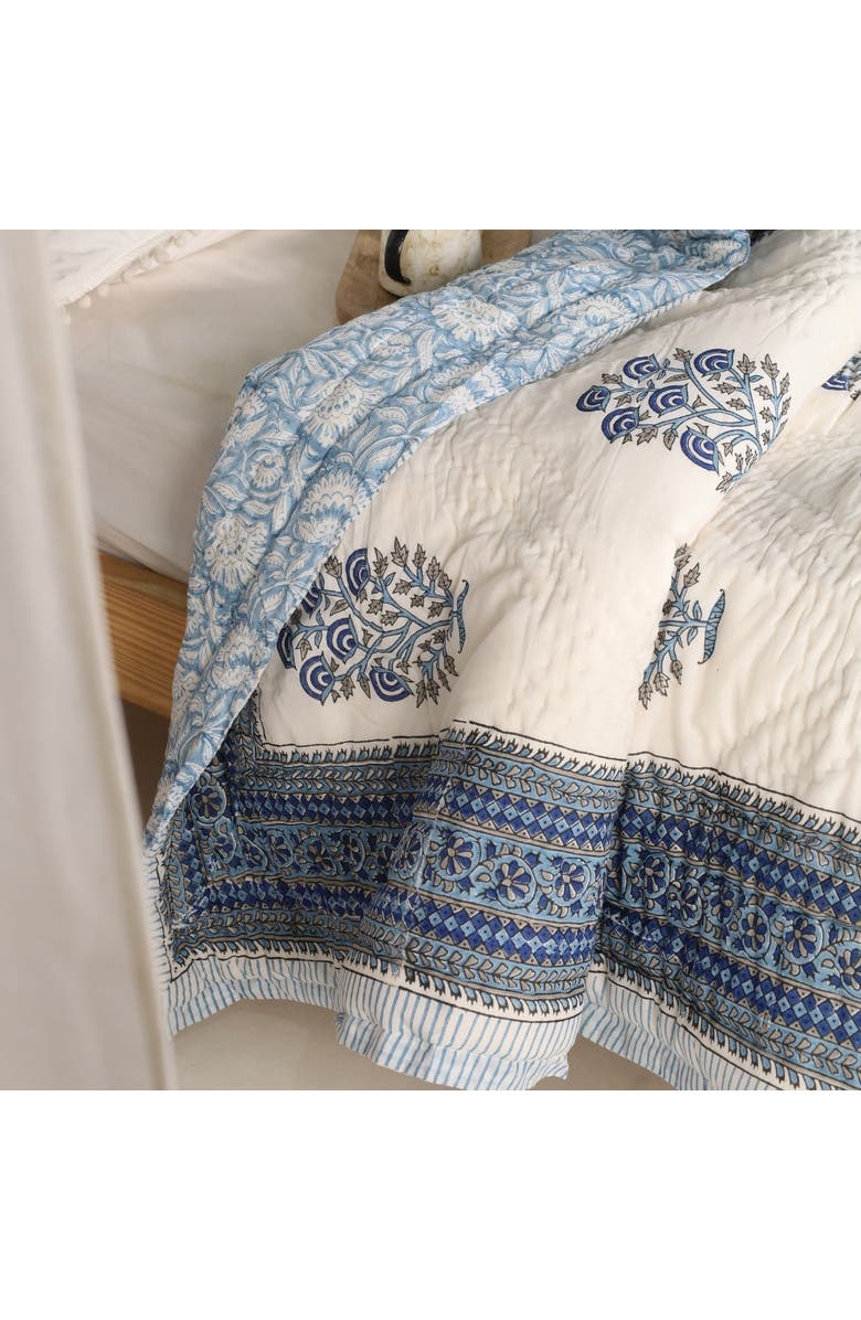 Mela Artisans Blockprinted Reversible Quilt, Alternate, color, Blue Mist