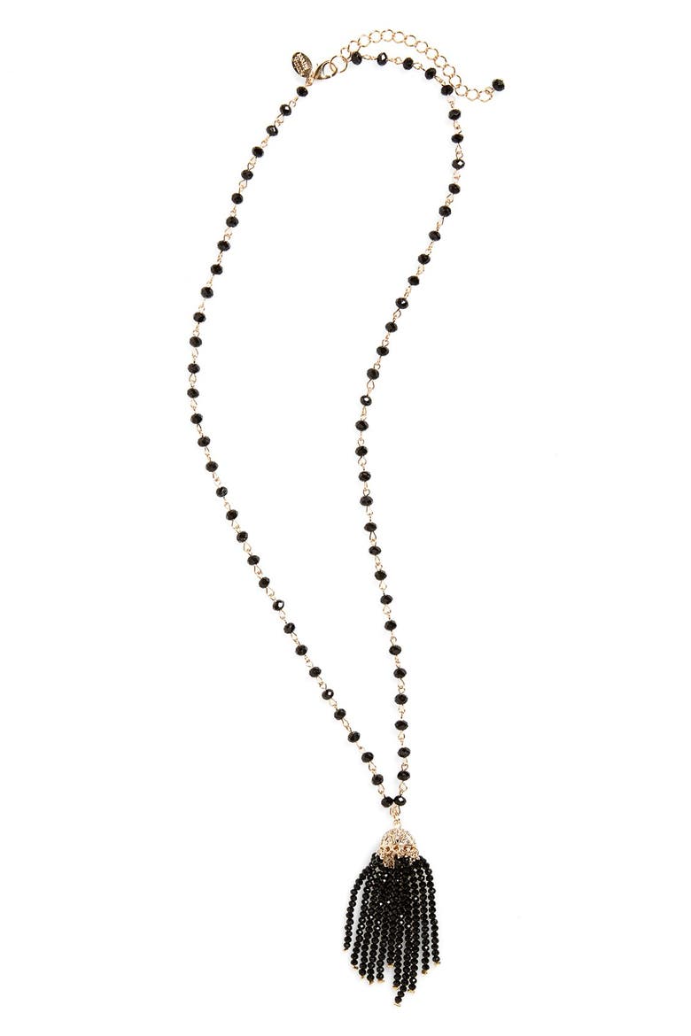 Beaded Tassel Necklace, Main, color, BLACK/ GOLD