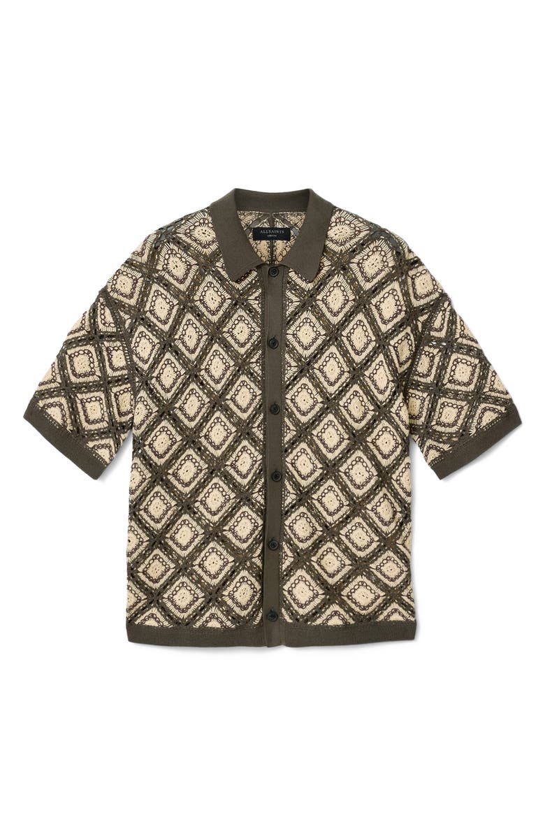 AllSaints Morena Knit Short Sleeve Cardigan, Alternate, color, Pitch Green
