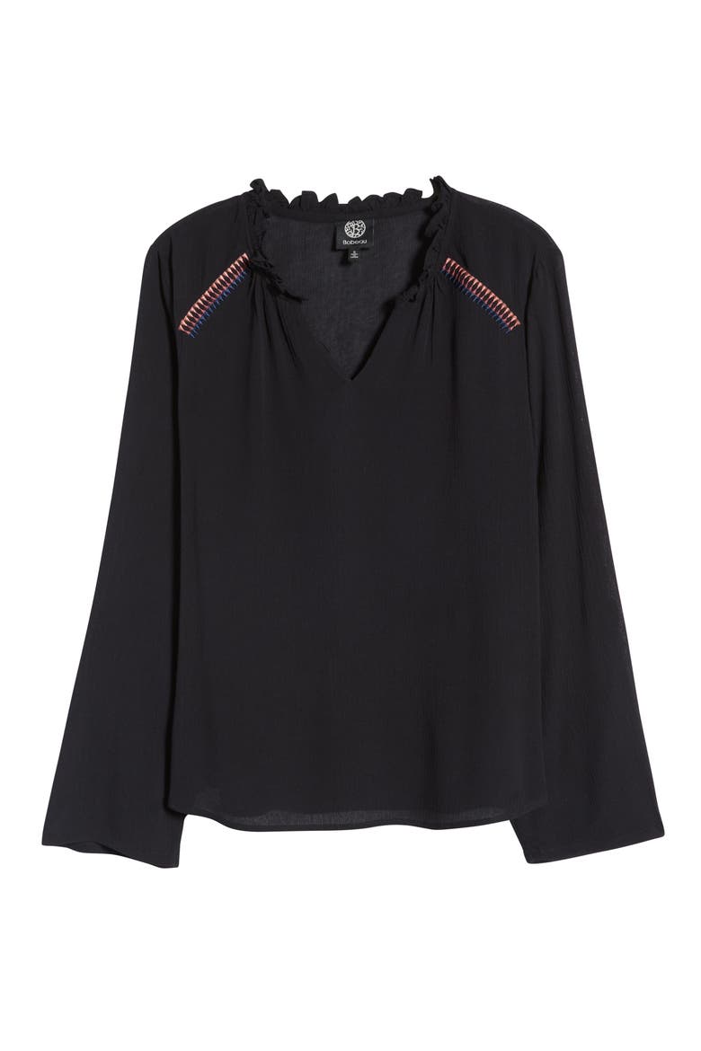 Embroidered Long Sleeve Blouse, Alternate, color, PIRATE BLACK