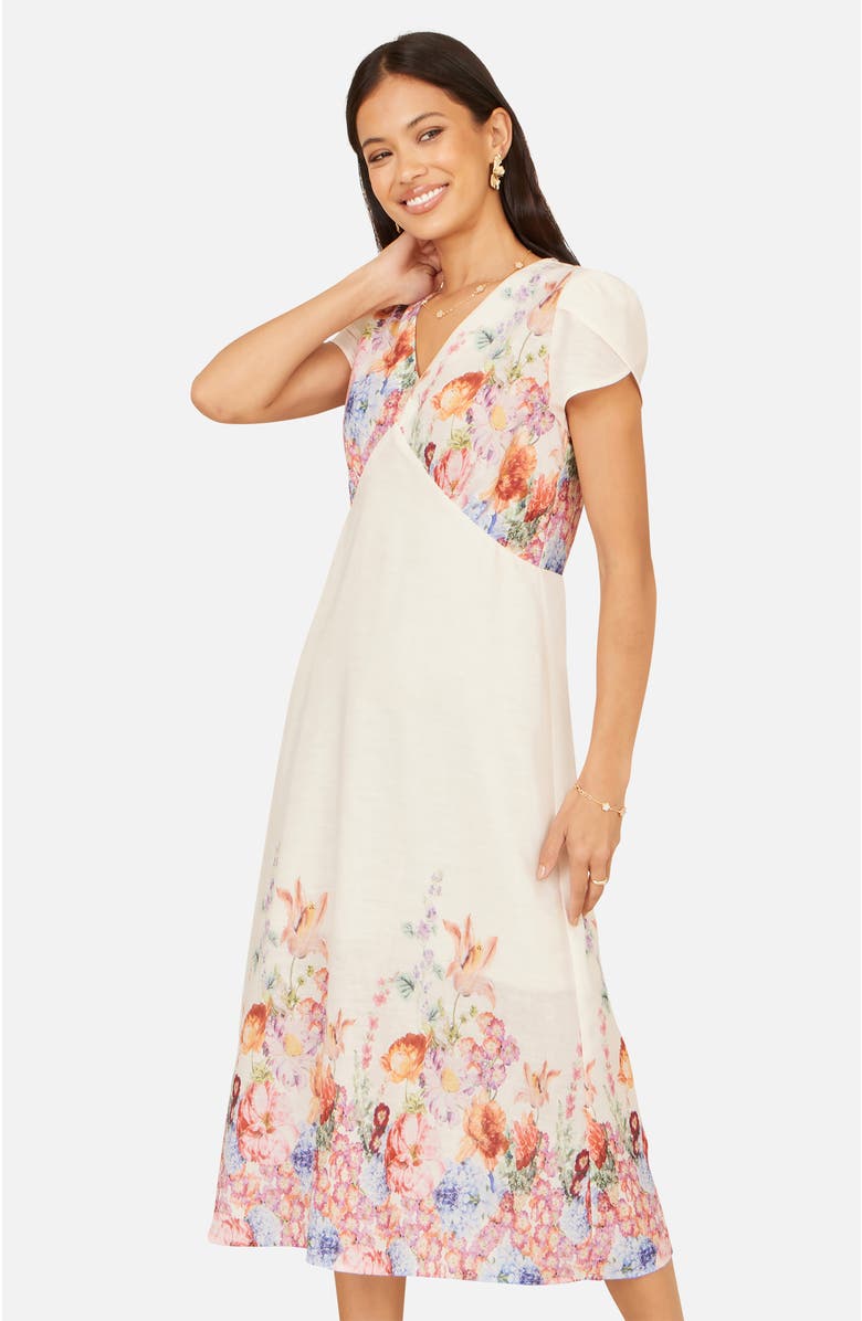 Yumi Border Floral Midi Dress, Alternate, color, Pink