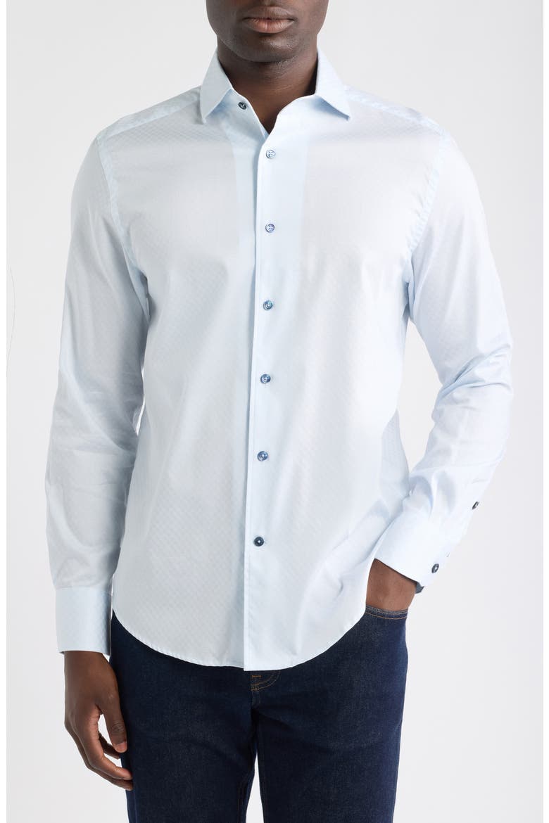 Alvin Shaped Fit Check Button-Up Shirt, Main, color, SKY