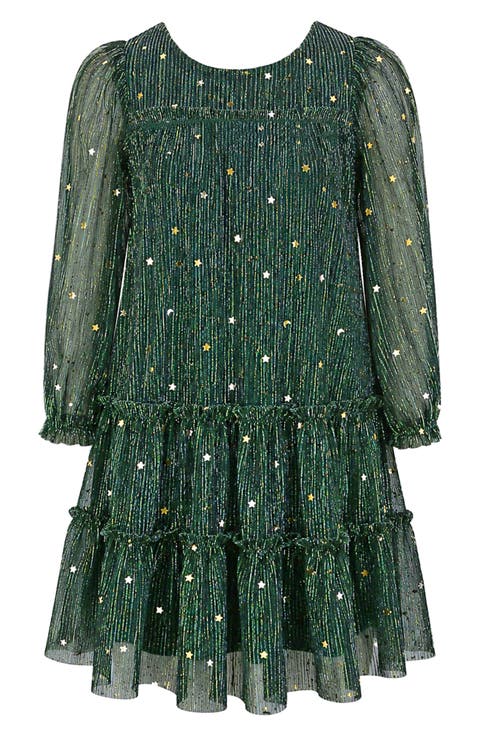 Kids' Metallic Plissé Tiered Dress
