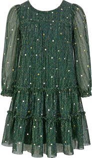 Zunie Kids' Metallic Plissé Tiered Dress