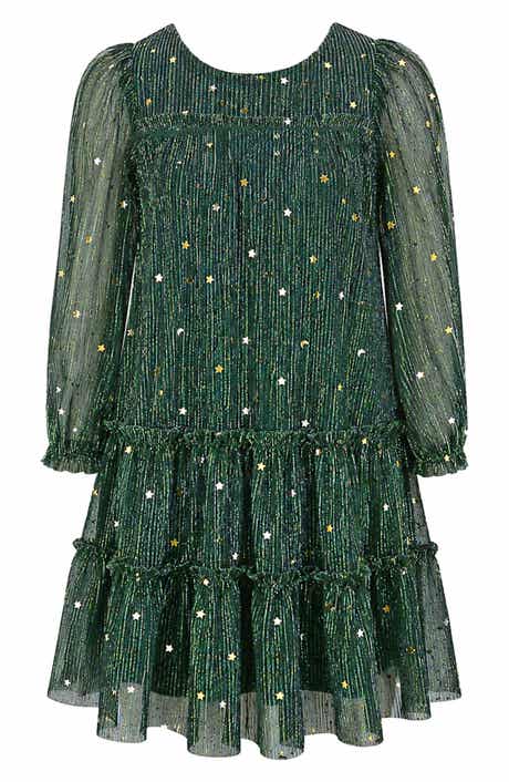 Kids' Metallic Plissé Tiered Dress