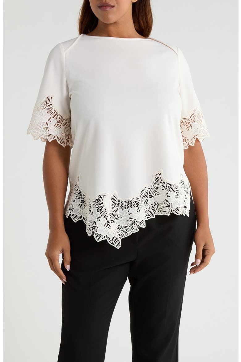 Lace Trim Asymmetrical Knit Top, Main, color, WHITE DOVE