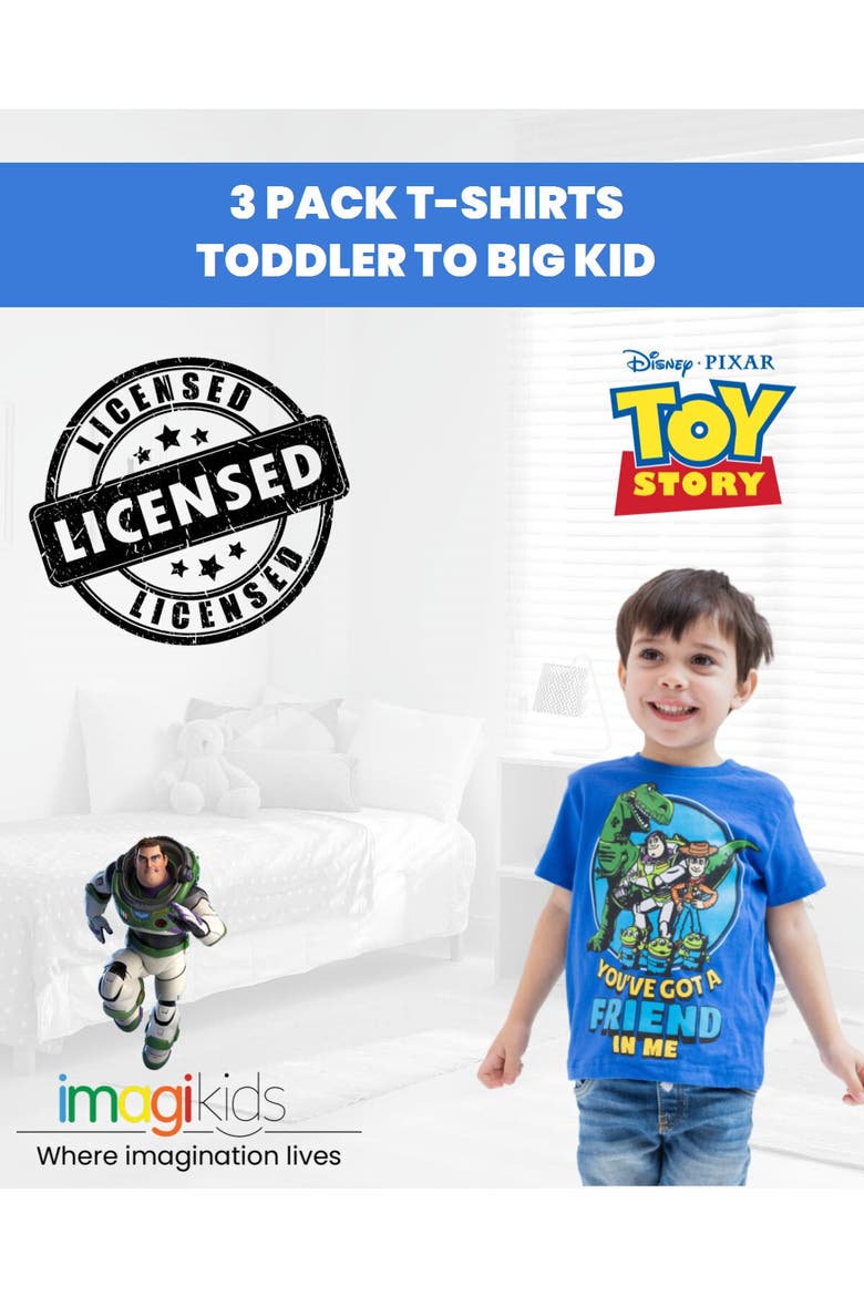 Toy Story 3-Pack Short Sleeve T-Shirts, Alternate, color, Buzz Woody Blue Red