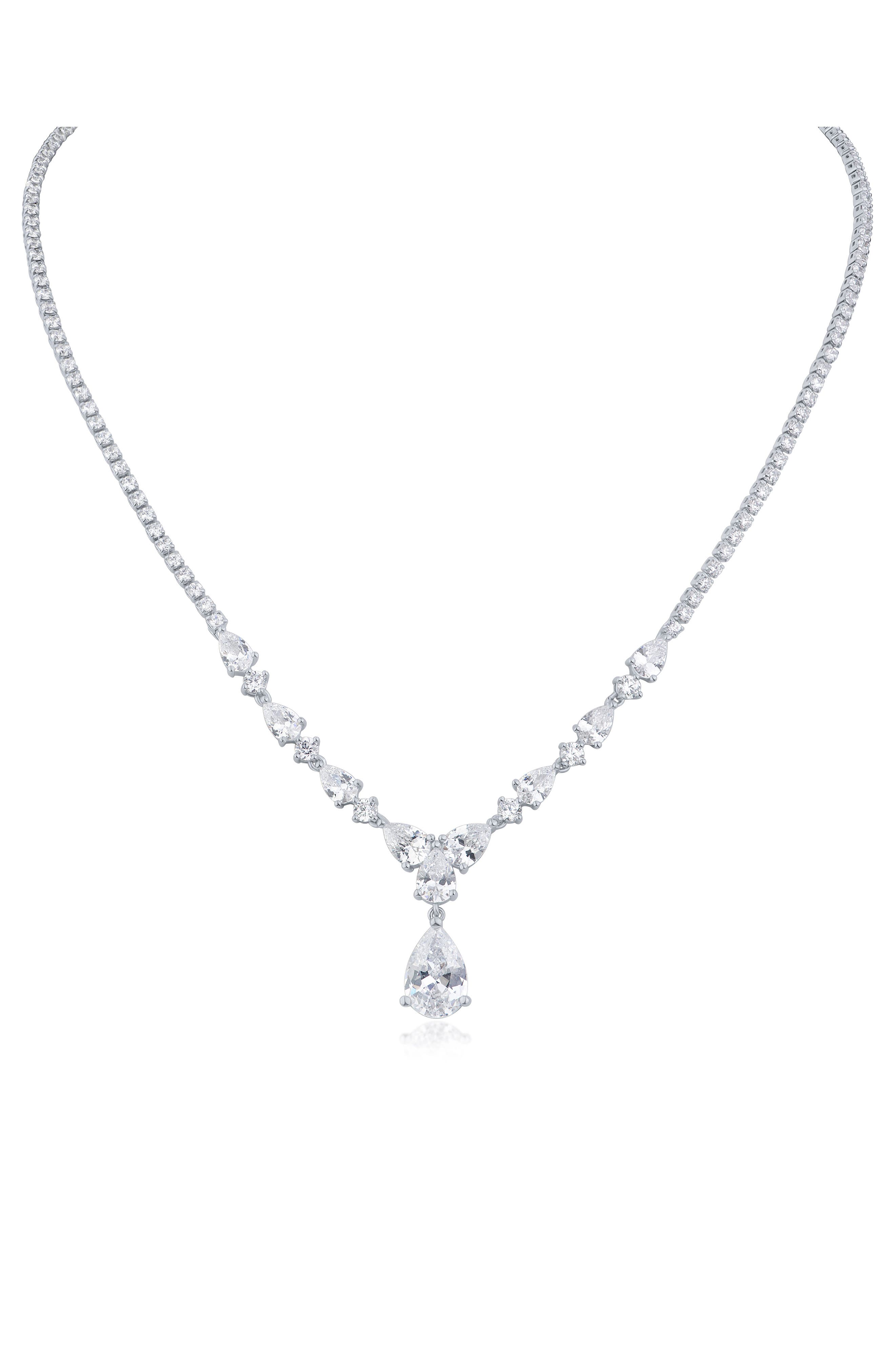 CZ by Kenneth Jay Lane Round & Pear Cubic Zirconia Drop Necklace