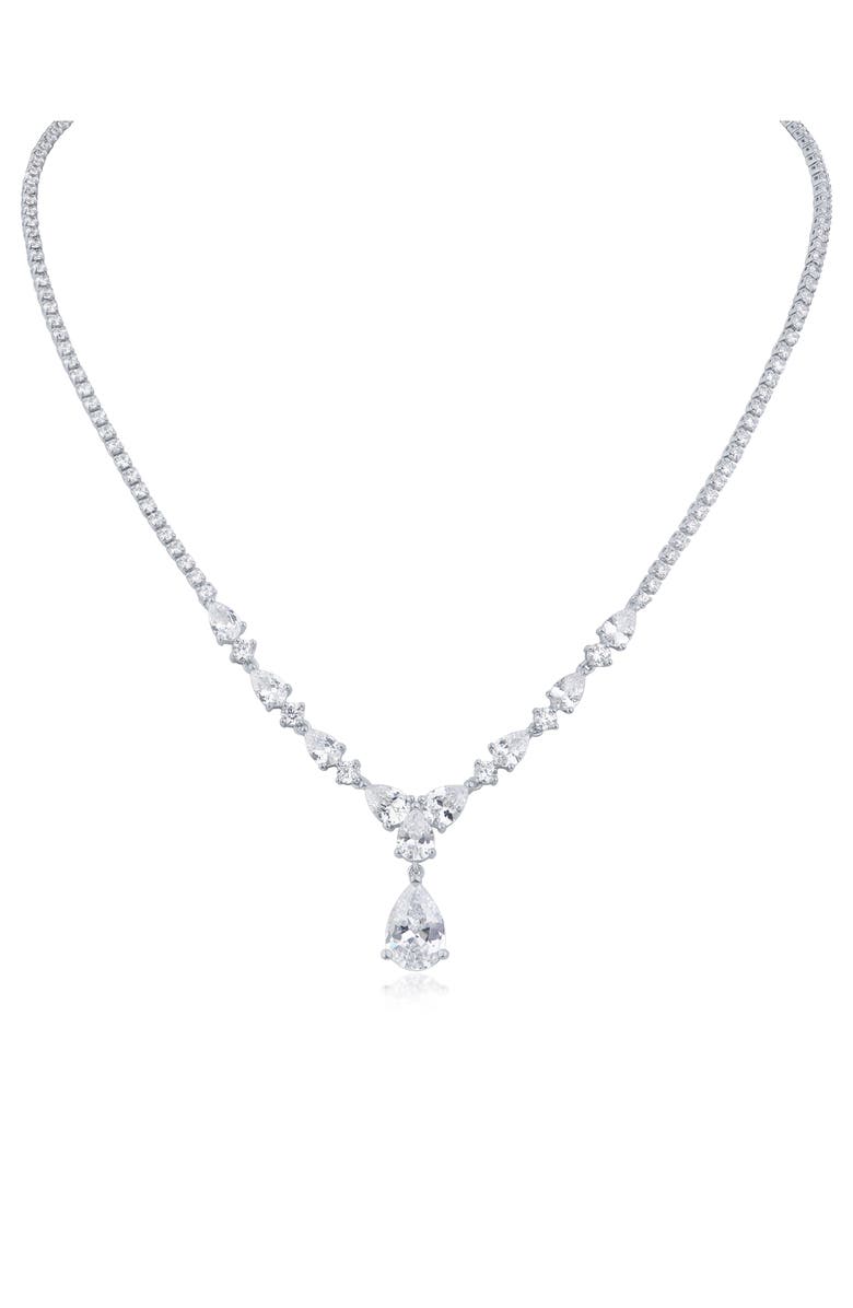 CZ by Kenneth Jay Lane Round & Pear Cubic Zirconia Drop Necklace, Main, color, 