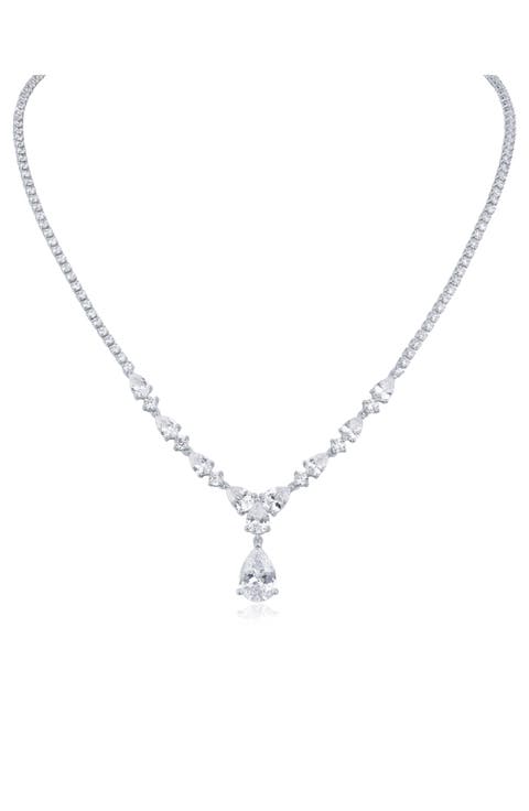 Round & Pear Cubic Zirconia Drop Necklace